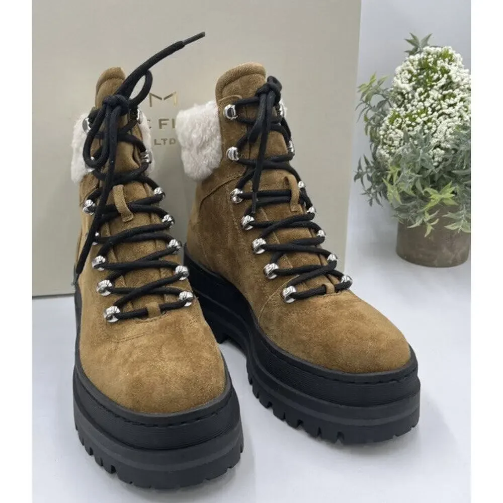 Marc Fisher Womens Pierson Lug Sole Combat Boot Leather/ Shearling‎ Fur 6.5M New